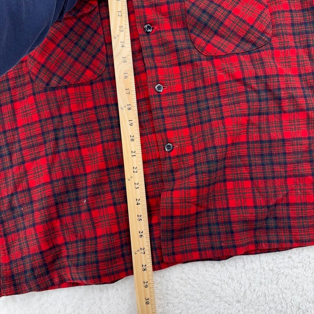 vtg 60s PENDLETON LOOP COLLAR RED PLAID WOOL SHIR… - image 8